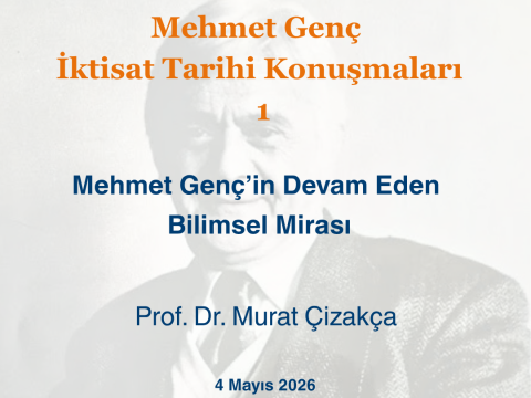 MEGİTAM tarafından düzenlenen Mehmet Genç İktisat Tarihi Konuşmaları serisinin ilk etkinliği olarak Murat Çizakça "Mehmet Genç'in Devam Eden Bilimsel Mirası" başlıklı bir konuşma yapacak.